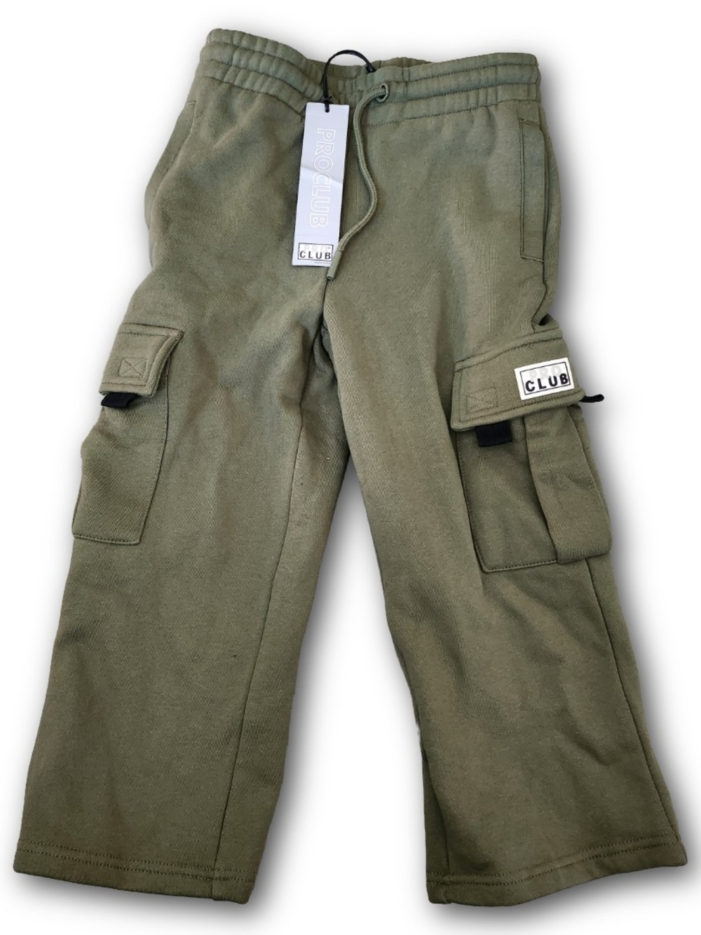 Pro Club Youth Fleece Oversized Cargo Sweatpants - Olive Green Size S (6-7 Yrs)